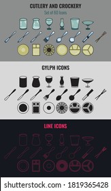 This is a collection of 60 set of icons on theme cutlery and crockery. They are vector  and hence scalable. They can be exported to any format.