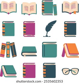 This collection of book icons offers a versatile and modern design, perfect for use in educational, library, or reading-themed projects.