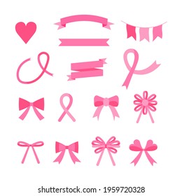 This is a collection of bows and ribbons on a white background.