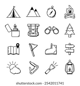 This collection of camping elements in a hand-drawn style is very suitable for use in poster, web, banner, social media and other designs