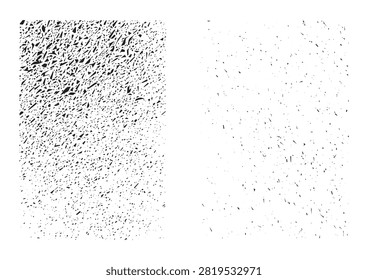 This collection of distressed grunge and granular textures features two distinct panels filled with rough black speckles, noise, and weathered patterns. Designed with clean vector formats, these versatile overlay textures are ideal for adding a worn, vintage, or industrial aesthetic to t-shirt designs, posters, packaging, and digital artwork.

#GrungeTexture #DistressedOverlay #RoughTexture #VectorPatterns #VintageEffect #NoiseDesign #GraphicElements #IndustrialDesign #TexturePack #SVGGraphics