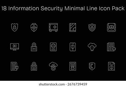 This collection features 18 Minimal Line-style icons tailored to the Information Security theme, great for digital design.