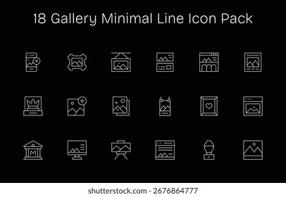 Diese Kollektion umfasst 18 Symbole im Minimal Line-Stil, die auf das Thema Galerie zugeschnitten sind und sich hervorragend für digitales Design eignen.