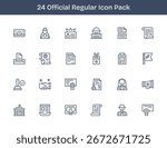 This collection features 24 Regular Outline-style icons tailored to the Official theme, great for digital design.