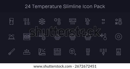 This collection features 24 Slim Line-style icons tailored to the Temperature theme, great for digital design.