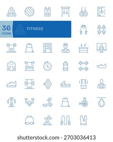 This collection features 40 Thin Line icons tailored to the Fitness theme, great for digital design.