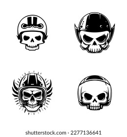 This collection features adorable kawaii skulls wearing biker helmets, perfect for a unique and edgy logo. Hand drawn with love and detail