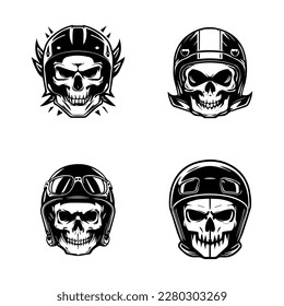 This collection features adorable kawaii skulls wearing biker helmets, perfect for a unique and edgy logo. Hand drawn with love and detail