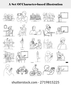 This collection features a diverse set of character-based illustrations representing different activities and concepts, ideal for use in design projects, presentations, and educational materials.