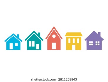 This collection features five colorful residential house and building icons, showcasing a variety of distinct architectural silhouettes rendered in a clean, flat, and professional design. These versatile graphics are perfect for real estate websites, urban planning projects, construction company portfolios, property management branding, or any creative design project requiring recognizable and approachable building symbols.

#BuildingIcons #RealEstateGraphics #VectorSet #ArchitecturalDesign #ResidentialIcons #HomeProperty #ConstructionAssets #FlatDesignElements #UrbanPlanning #HouseDesign