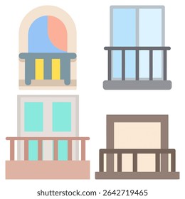 This collection features four distinct balcony designs, each with unique colors and structures.
