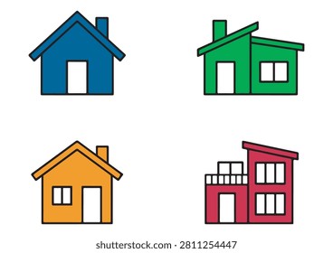 This collection features four distinct residential building icons, showcasing a variety of home architectural styles, rendered in a clean, flat, and modern design. The set includes different house and villa silhouettes, perfect for real estate websites, urban planning projects, construction company portfolios, or any creative design requiring recognizable and professional home symbols.

#HouseIcons #RealEstateGraphics #VectorSet #ArchitecturalDesign #ResidentialIcons #HomeProperty #ConstructionAssets #FlatDesignElements #UrbanPlanning #BuildingDesign