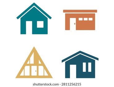 This collection features four distinct residential and building icons, showcasing a variety of architectural house designs, rendered in a clean, flat, and professional style. The set includes different house and structure silhouettes, perfect for real estate websites, urban planning projects, construction company portfolios, or any creative design project requiring recognizable and versatile building symbols.

#BuildingIcons #RealEstateGraphics #VectorSet #ArchitecturalDesign #ResidentialIcons #HomeProperty #ConstructionAssets #FlatDesignElements #UrbanPlanning #HouseDesign