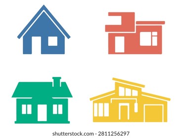 This collection features four distinct residential and building icons, showcasing a variety of architectural house designs, rendered in a clean, flat, and professional style. The set includes different house and structure silhouettes, perfect for real estate websites, urban planning projects, construction company portfolios, or any creative design project requiring recognizable and versatile building symbols.

#BuildingIcons #RealEstateGraphics #VectorSet #ArchitecturalDesign #ResidentialIcons #HomeProperty #ConstructionAssets #FlatDesignElements #UrbanPlanning #HouseDesign
