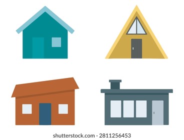 This collection features four distinct residential building icons, showcasing a variety of modern and traditional architectural house designs, rendered in a clean, flat, and professional style. The set includes different house and structure silhouettes, perfect for real estate websites, urban planning projects, construction company portfolios, or any creative design project requiring recognizable and versatile building symbols.

#BuildingIcons #RealEstateGraphics #VectorSet #ArchitecturalDesign #ResidentialIcons #HomeProperty #ConstructionAssets #FlatDesignElements #UrbanPlanning #HouseDesign