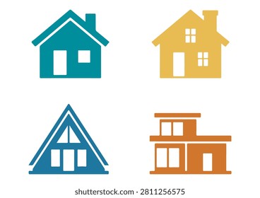 This collection features four distinct residential building icons, showcasing a variety of architectural house designs, rendered in a clean, flat, and professional style. The set includes different house and structure silhouettes, perfect for real estate websites, urban planning projects, construction company portfolios, or any creative design project requiring recognizable and versatile building symbols.

#BuildingIcons #RealEstateGraphics #VectorSet #ArchitecturalDesign #ResidentialIcons #HomeProperty #ConstructionAssets #FlatDesignElements #UrbanPlanning #HouseDesign