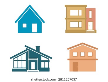This collection features four distinct residential building icons, showcasing a variety of architectural house designs, rendered in a clean, flat, and professional style. The set includes different house and structure silhouettes, perfect for real estate websites, urban planning projects, construction company portfolios, or any creative design project requiring recognizable and versatile building symbols.

#BuildingIcons #RealEstateGraphics #VectorSet #ArchitecturalDesign #ResidentialIcons #HomeProperty #ConstructionAssets #FlatDesignElements #UrbanPlanning #HouseDesign