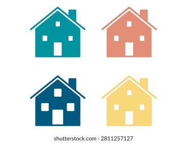 This collection features four distinct residential house icons, showcasing a consistent architectural style rendered in a clean, flat, and professional design with varied colors. These house silhouettes are perfect for real estate websites, urban planning projects, construction company portfolios, or any creative design project requiring recognizable and versatile building symbols.

#BuildingIcons #RealEstateGraphics #VectorSet #ArchitecturalDesign #ResidentialIcons #HomeProperty #ConstructionAssets #FlatDesignElements #UrbanPlanning #HouseDesign