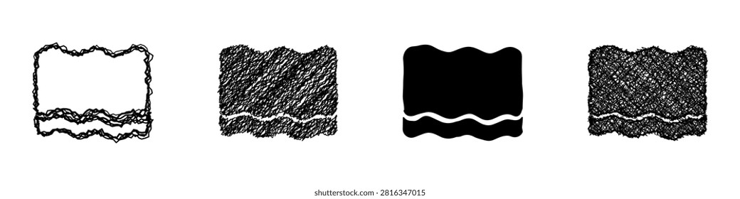 This collection features four distinct graphical representations of wavy lines, rendered in a monochromatic palette