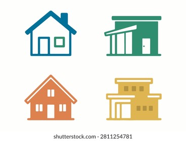 This collection features four diverse house and building icons, showcasing a variety of architectural styles, rendered in a clean, flat, and professional design. The set includes different residential silhouettes, perfect for real estate websites, urban planning projects, construction company portfolios, or any creative design project requiring recognizable and versatile building symbols.

#BuildingIcons #RealEstateGraphics #VectorSet #ArchitecturalDesign #ResidentialIcons #ModernHome #ConstructionAssets #FlatDesignElements #UrbanPlanning #HouseDesign