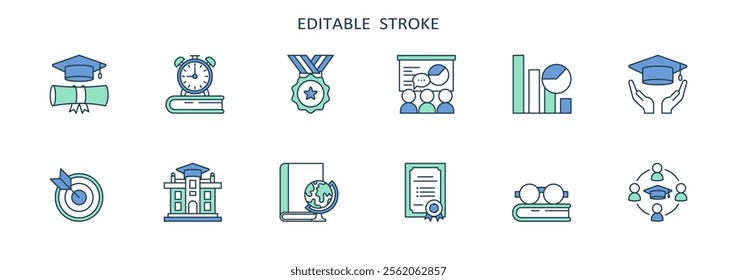 This collection features icons representing inclusive learning, accessibility, and support for students with special needs. Editable stroke designs ideal for educational materials.