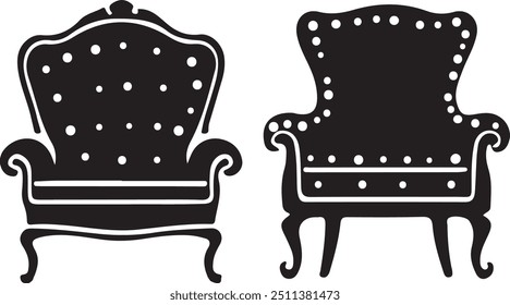 This collection features a series of elegant chair silhouettes presented in vector format, set against a pristine white background. Each chair design is rendered with minimalistic precision, offering 