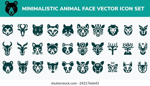 This collection features streamlined, geometric representations of animal faces, using minimal lines and colors. Perfect for modern design projects requiring elegant, yet easily identifiable, animal s