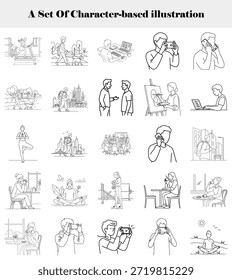 Esta colección presenta una variedad de ilustraciones basadas en personajes que representan diferentes actividades e interacciones. Ideal para su uso en proyectos de diseño, presentaciones y materiales educativos.