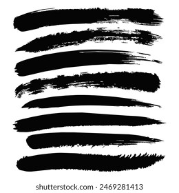 This collection features various black brush strokes, ideal for creative designs and illustrations