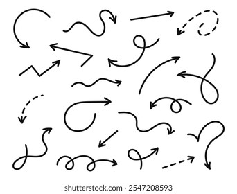 Esta es una colección con flechas negras dibujadas a mano diseñadas en un encantador estilo doodle