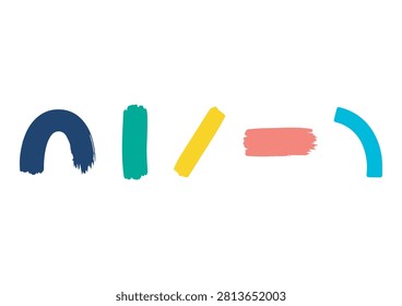This collection of five hand-drawn abstract icons features a variety of textured brush stroke shapes, including an arch, a vertical line, an angled dash, a horizontal rectangle, and a curve. Rendered in a lively, vibrant color palette of teal, yellow, coral, and blue, each icon retains the raw, painterly quality of a manual brush mark. These versatile vector graphics are perfect for adding a creative, artisanal, and modern touch to branding, websites, social media, or any design project that requires unique, expressive elements.

#BrushStrokeIcons #HandDrawnDesign #AbstractGraphics #CreativeAssets #ArtisticTextures #VectorIllustration #VibrantColors #DesignBundle #Painterly #ModernArt