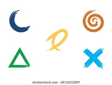 This collection of five hand-drawn abstract symbols features textured, painterly brush strokes, including a crescent moon, a spiral, a triangular frame, a cross, and an organic swooping mark. Rendered in a bold, vibrant color palette, these versatile vector graphics offer an authentic, artisanal, and expressive aesthetic. They are perfect for adding a creative and modern touch to branding, user interface elements, social media graphics, digital illustrations, or any project that requires unique, handcrafted visual details.

#HandDrawnSymbols #AbstractGraphics #CreativeDesignElements #ArtisticTextures #VectorIllustration #IconSet #ModernDesign #GraphicDesignAssets #PainterlyStyle #DesignBundle