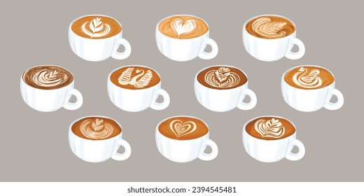 This collection is hand drawn of latte art in many style milk pouring