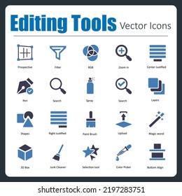 This is a collection of handcrafted pixel perfect Editing Tools vector icons.