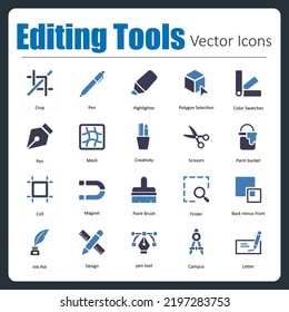 This is a collection of handcrafted pixel perfect Editing Tools vector icons.