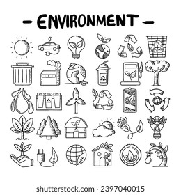 This is a collection of icons about the environment hand drawn in outline style, you can give them any color you want, vector illustrations