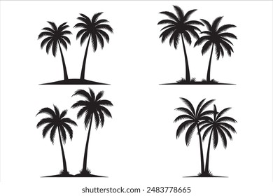 This collection of intricate black silhouettes of palm and coconut trees is ideal for infusing your design projects with a tropical paradise vibe.