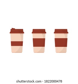 Esta es una colección de tazas de papel con café aislado en un fondo blanco.