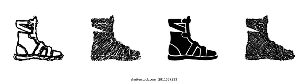 This collection showcases artistic sketches of different footwear styles, highlighting unique designs
