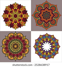 This collection showcases intricate zentangle mandalas in luxurious gold. Crafted with swirling patterns and floral motifs, they offer complexity and elegance. Ideal for digital art, décor, 