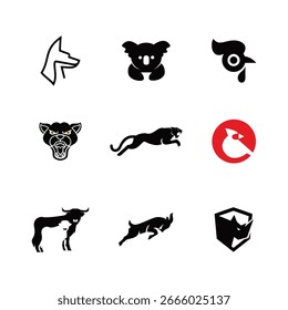 This collection showcases a variety of creatively designed animal logos in a simple black-and-white vector style, perfect for branding or symbol creation.