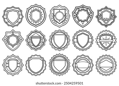 This collection of vector badges shield emblems is perfect for creating custom coats of arms, protective icons, and branding materials for sports clubs, military units, and security organizations.
