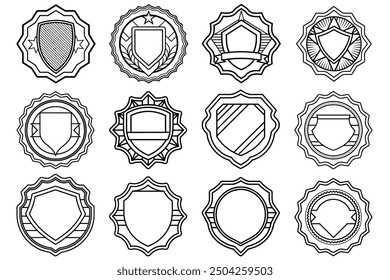 This collection of vector badges shield emblems is perfect for creating custom coats of arms, protective icons, and branding materials for sports clubs, military units, and security organizations.