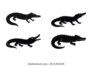 This is a collection of vector illustrations featuring a bundle of crocodile smiley faces. Each crocodile is depicted with a unique expression, ranging from happy and friendly to mischievous.