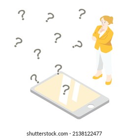 This is a COLOR ILLUSTRATION WITHOUT ISOMETRIC MAIN LINE OF WOMEN THINKING WITH ARM CROSSING.