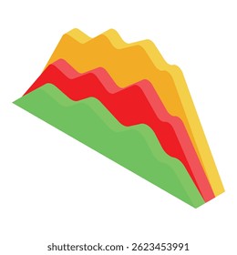 Diese farbenfrohe 3D-Grafik veranschaulicht Marktvolatilität und Finanztrends im Zeitverlauf