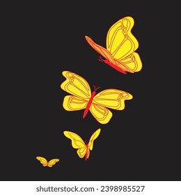 this is of colorful butterflies, flying in different directions.