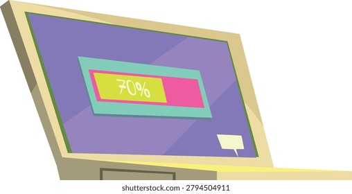 This is a colorful flat design laptop icon illustrating a loading progress bar on the screen.