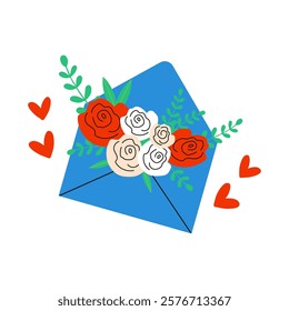 This is a Colorful Floral Envelope adorned with Hearts, perfect for Love and various Greetings