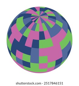 This colorful globe features an abstract design with geometric patterns in pink, green, and blue. The vibrant colors create an engaging representation of global themes.